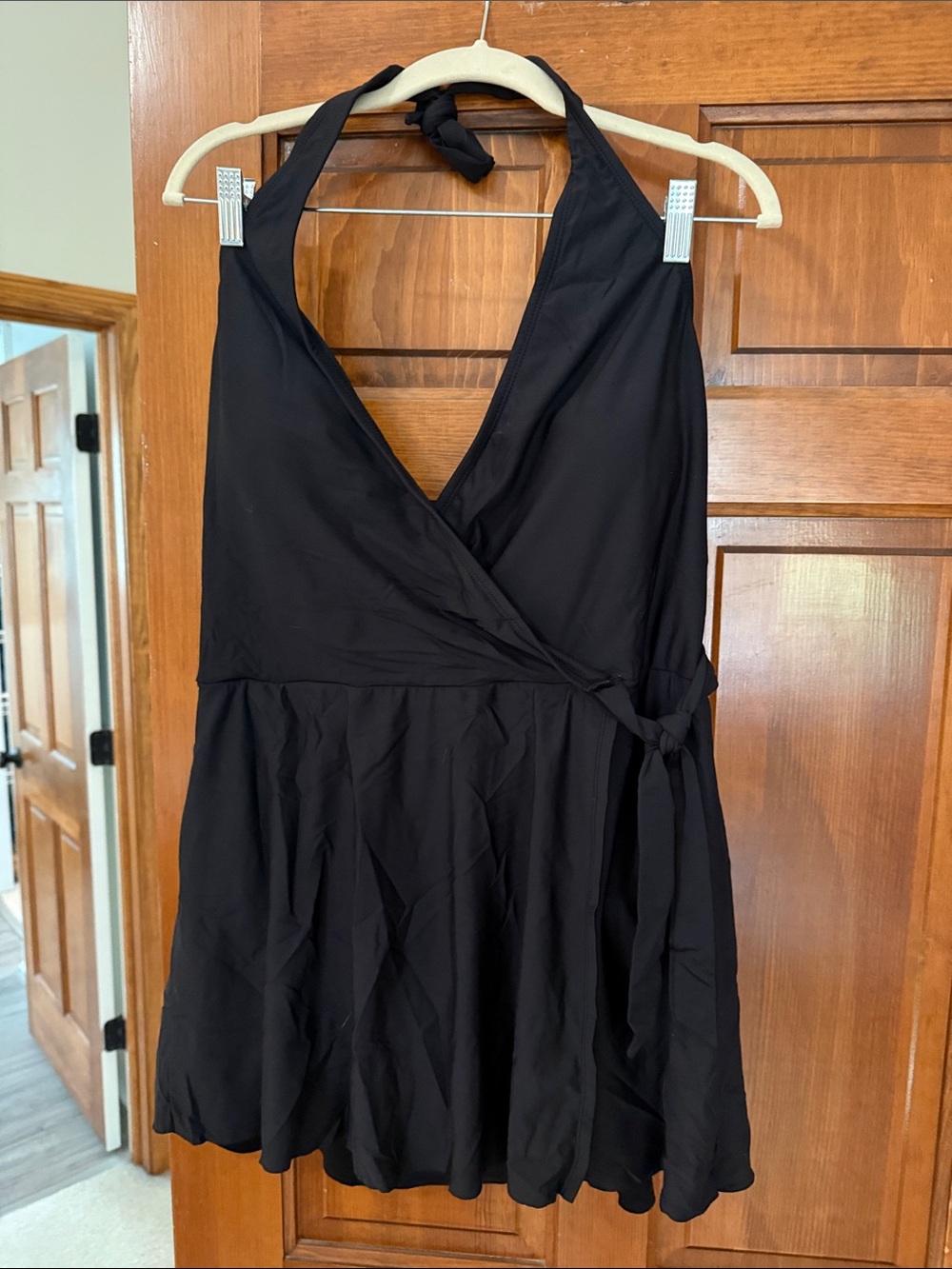 Black Halter One-Piece Swimdress for Women